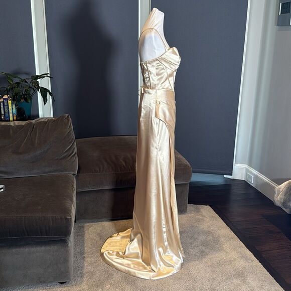 Women’s Full Length Prom Party Dress Criss Cross Straps Leg Slit Size 8 NEW - Picture 4 of 14